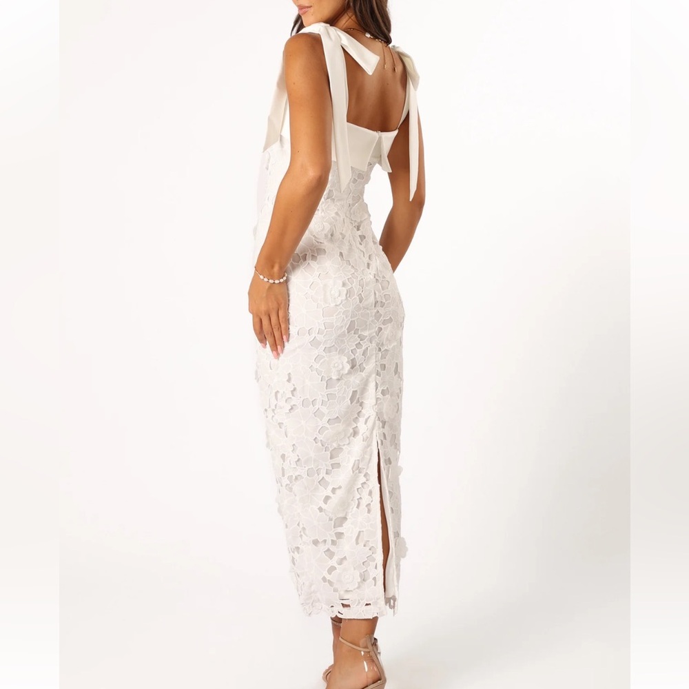 Petal & Pup White Lace Midi Dress with Shoulder Tie Straps - Picture 2 of 2